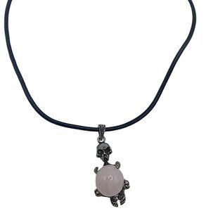 Handmade Rose Quartz Skull Necklace, Adjustable Artisan Jewelry
